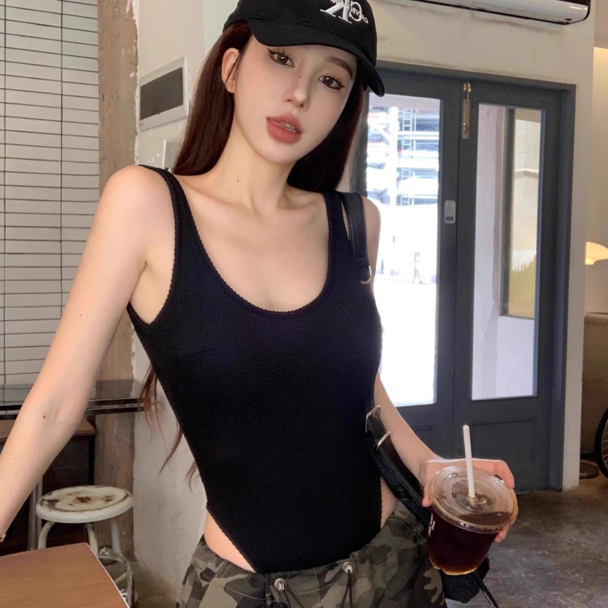 Black Strappy Bodysuit Sexy Ba - огляд і ціна Tank Top Ribbed
